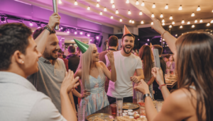 Guests enjoying interactive games and entertainment at a lively birthday party at Palazio, capturing the venue's energetic atmosphere.