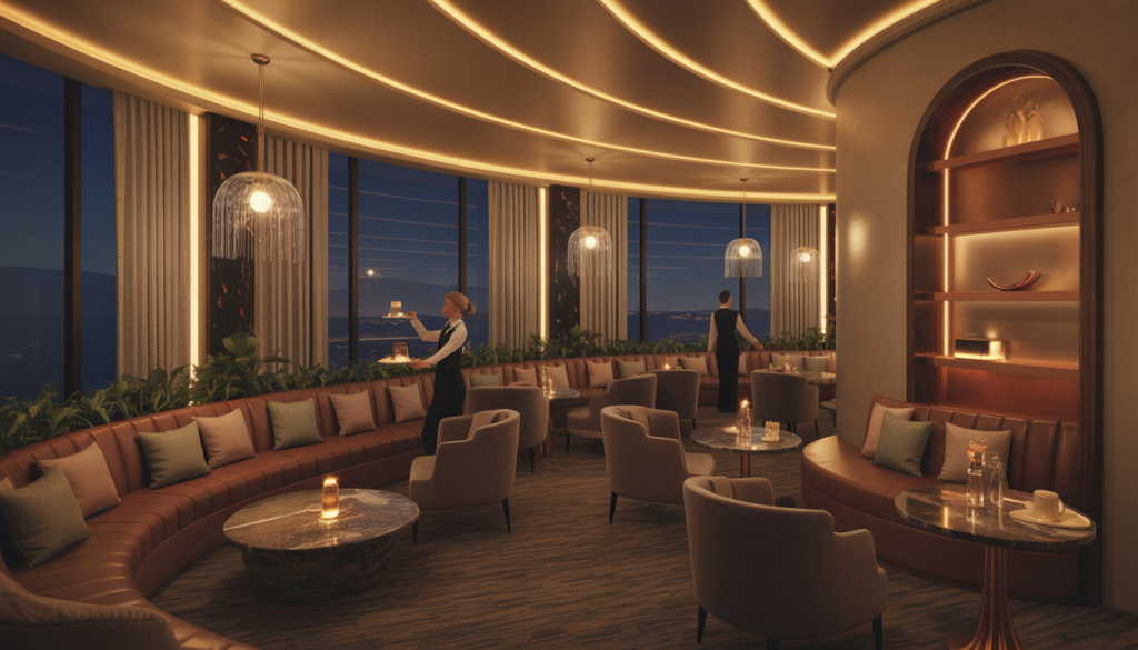 A private VIP lounge at Palazio with elegant decor and a staff member attending to guests.