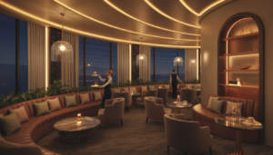 A private VIP lounge at Palazio with elegant decor and a staff member attending to guests.