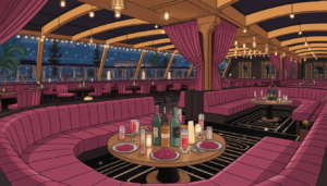 A luxurious VIP lounge at Palazio with bottle service and plush seating, highlighting a celebratory atmosphere.